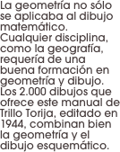 La geometría no sólo se aplicaba al dibujo matemático. Cualquier disciplina, como la geografía, requería de una buena formación en geometría y dibujo. Los 2.000 dibujos que ofrece este manual de Trillo Torija, editado en 1944, combinan bien la geometría y el dibujo esquemático.