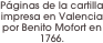 Páginas de la cartilla impresa en Valencia por Benito Mofort en 1766.