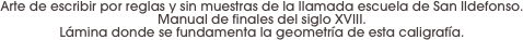 Arte de escribir por reglas y sin muestras de la llamada escuela de San Ildefonso. 
Manual de finales del siglo XVIII. 
Lámina donde se fundamenta la geometría de esta caligrafía.